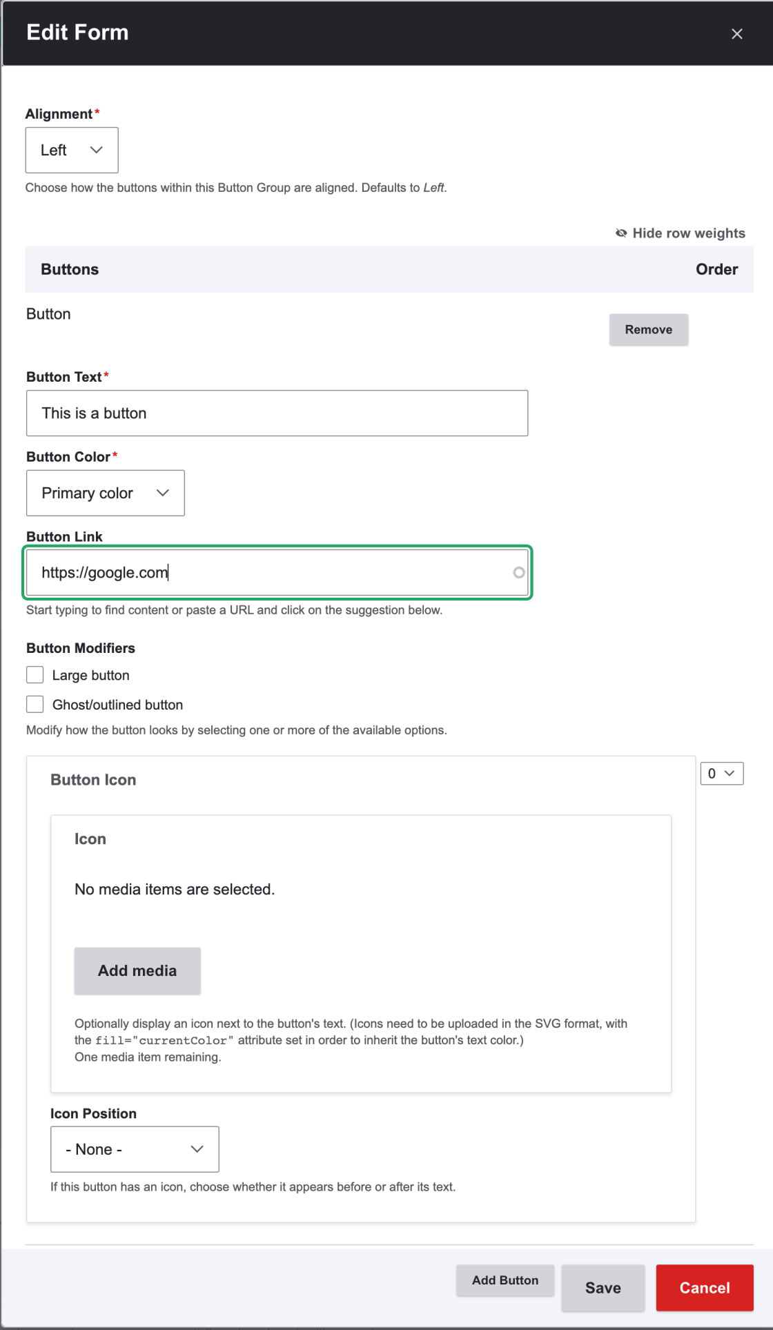 window with button group options