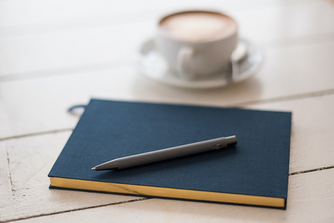 Book next to a coffee cup